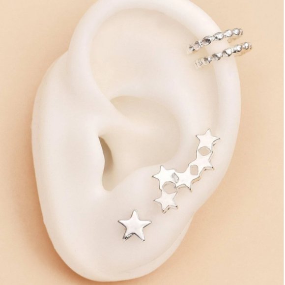 5 for $25 Silver Color 4 Piece Star Studs and Cuff - Picture 3 of 5